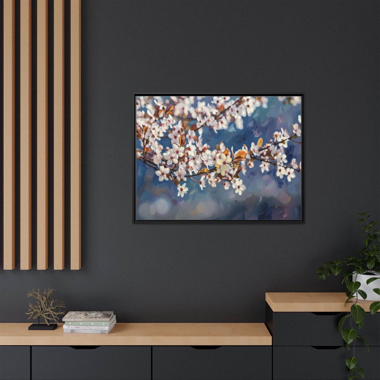 Framed Matte Canvas Print — Cherry Blossom Branch Wall Art