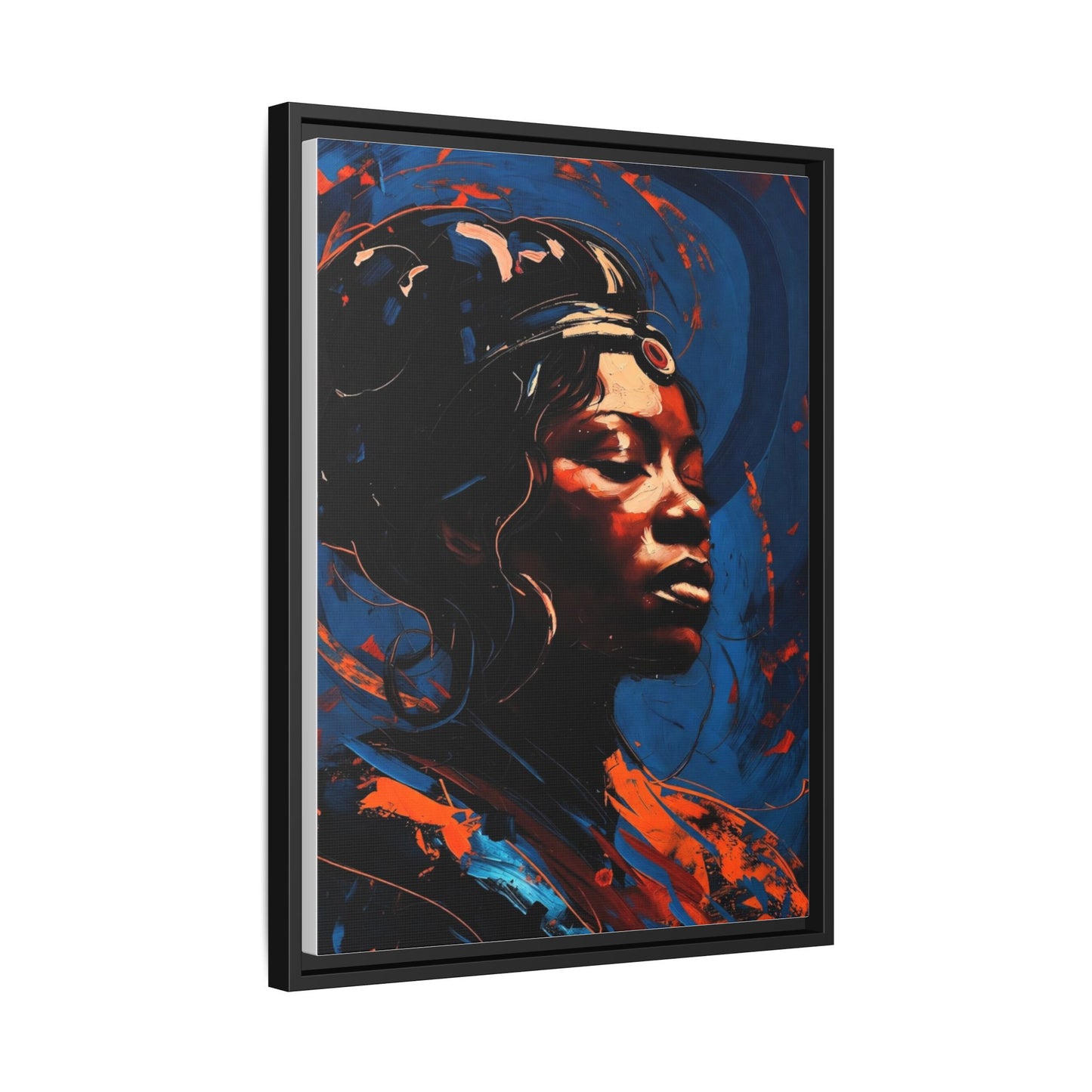 Framed Matte Canvas Art - Vibrant Portrait of a Black Woman (Multi-Color)