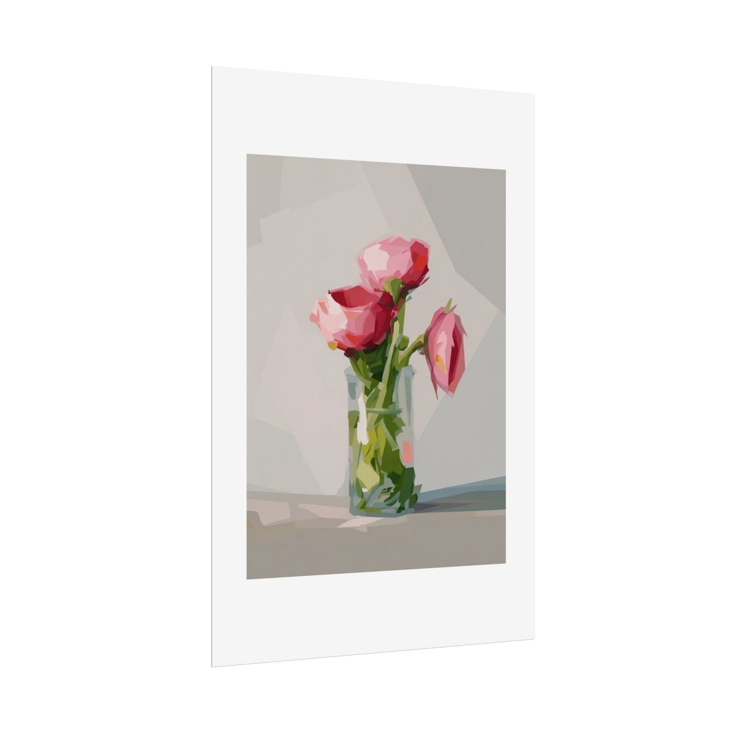 Floral Still Life Poster — Pink Roses in Vase Rolled Art Print