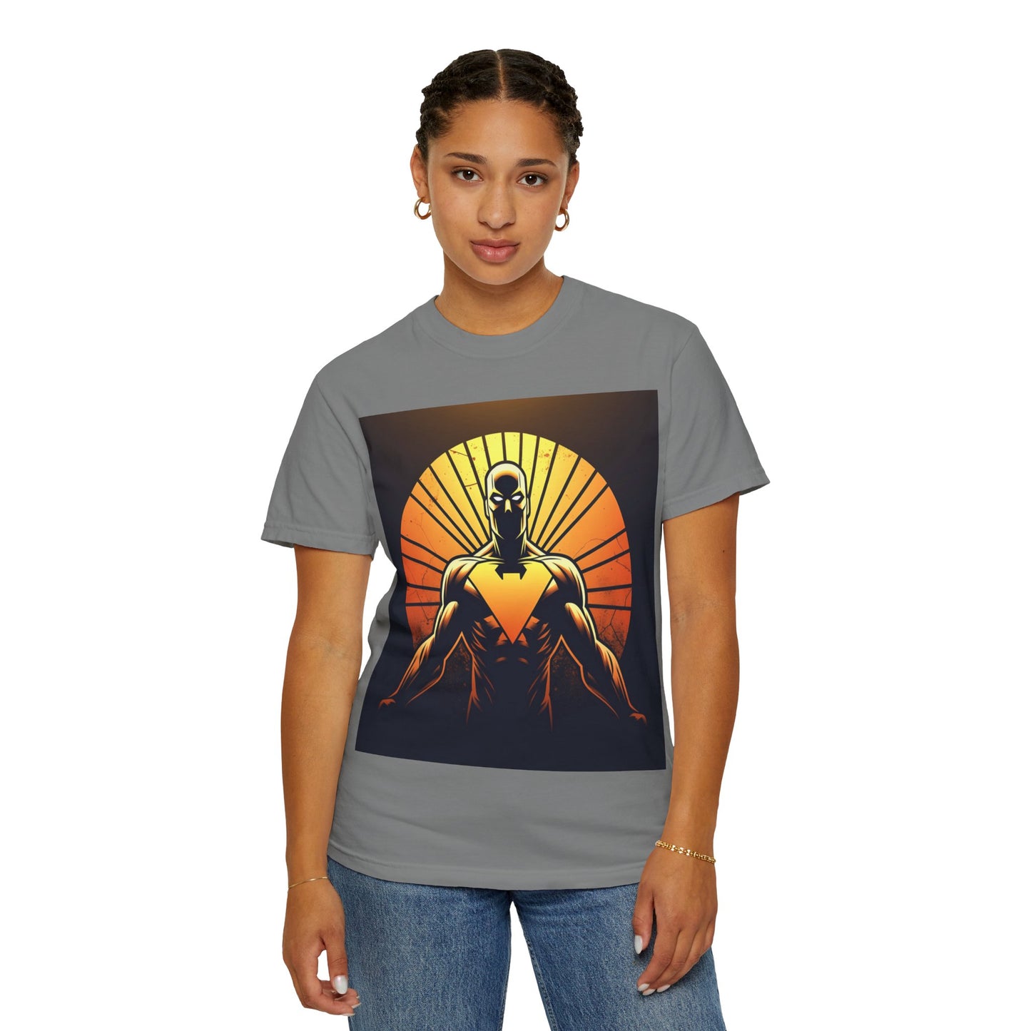 Superhero Sunrise T-Shirt — Bold Chest Emblem Graphic