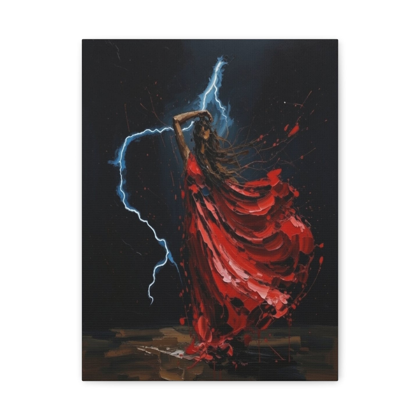 Red Dance Lightning - Matte Stretched Canvas Art