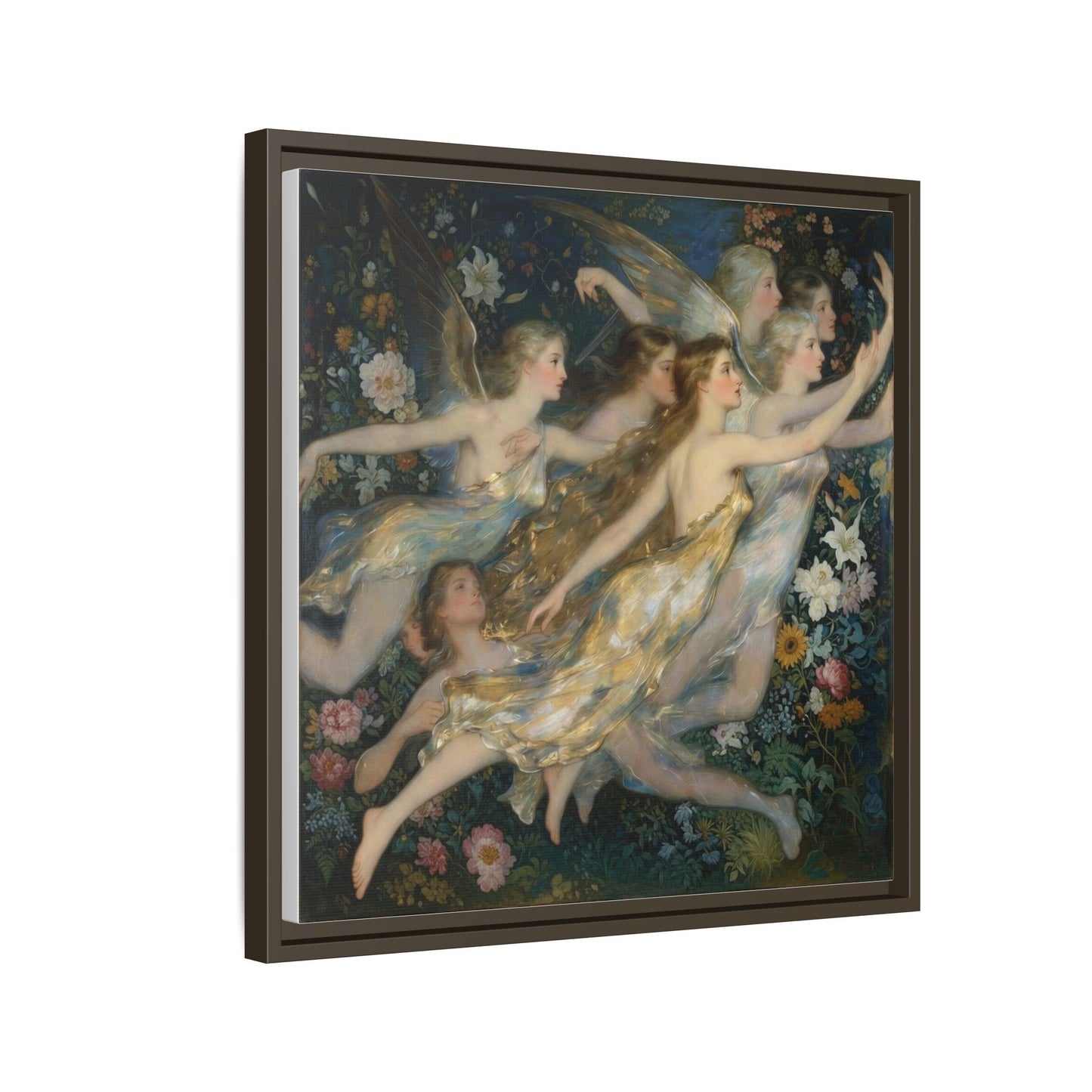 Framed Matte Canvas Wall Art — Vintage Fairies & Floral Painting