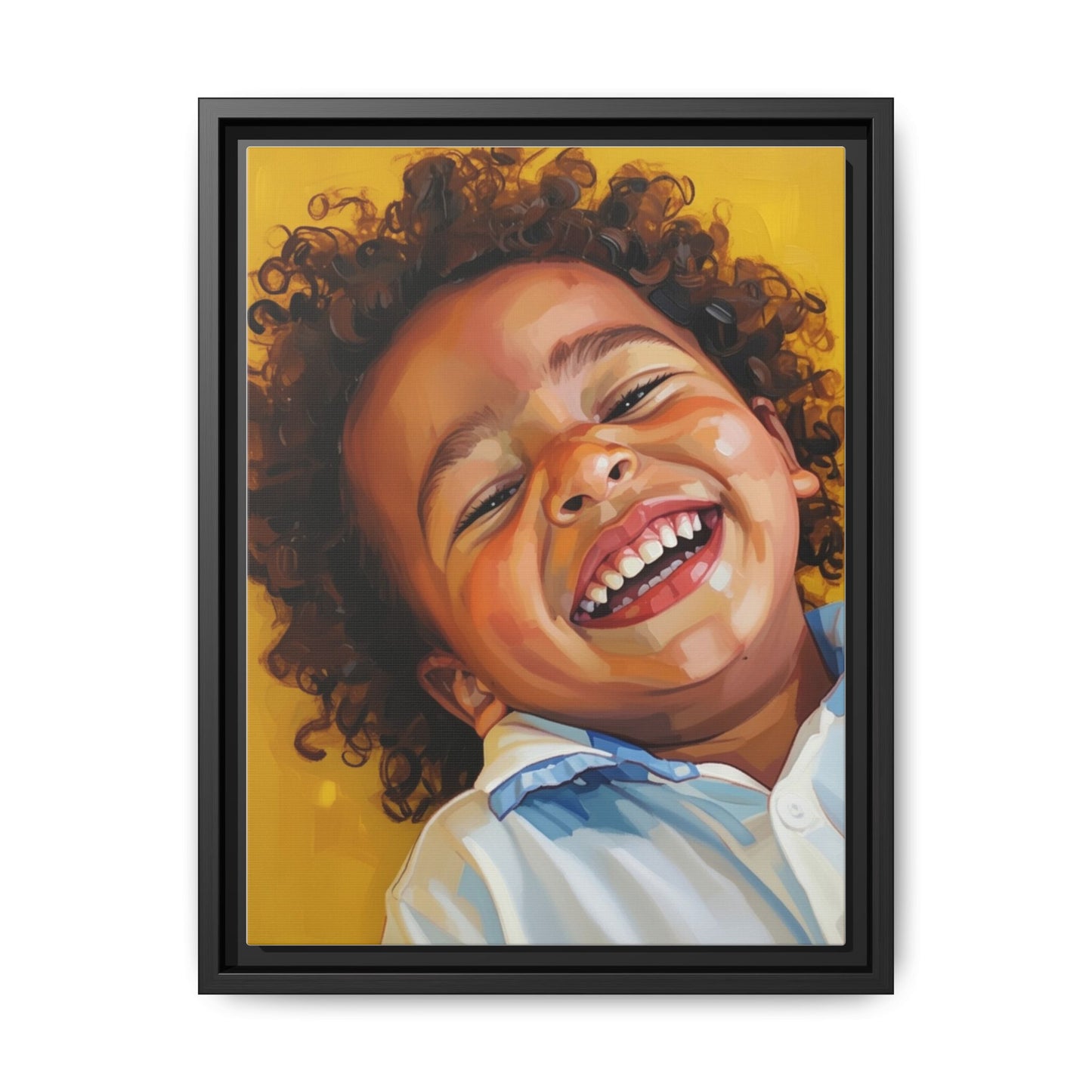 Framed Matte Canvas Print – Joyful Child Portrait, Colorful Nursery Wall Art