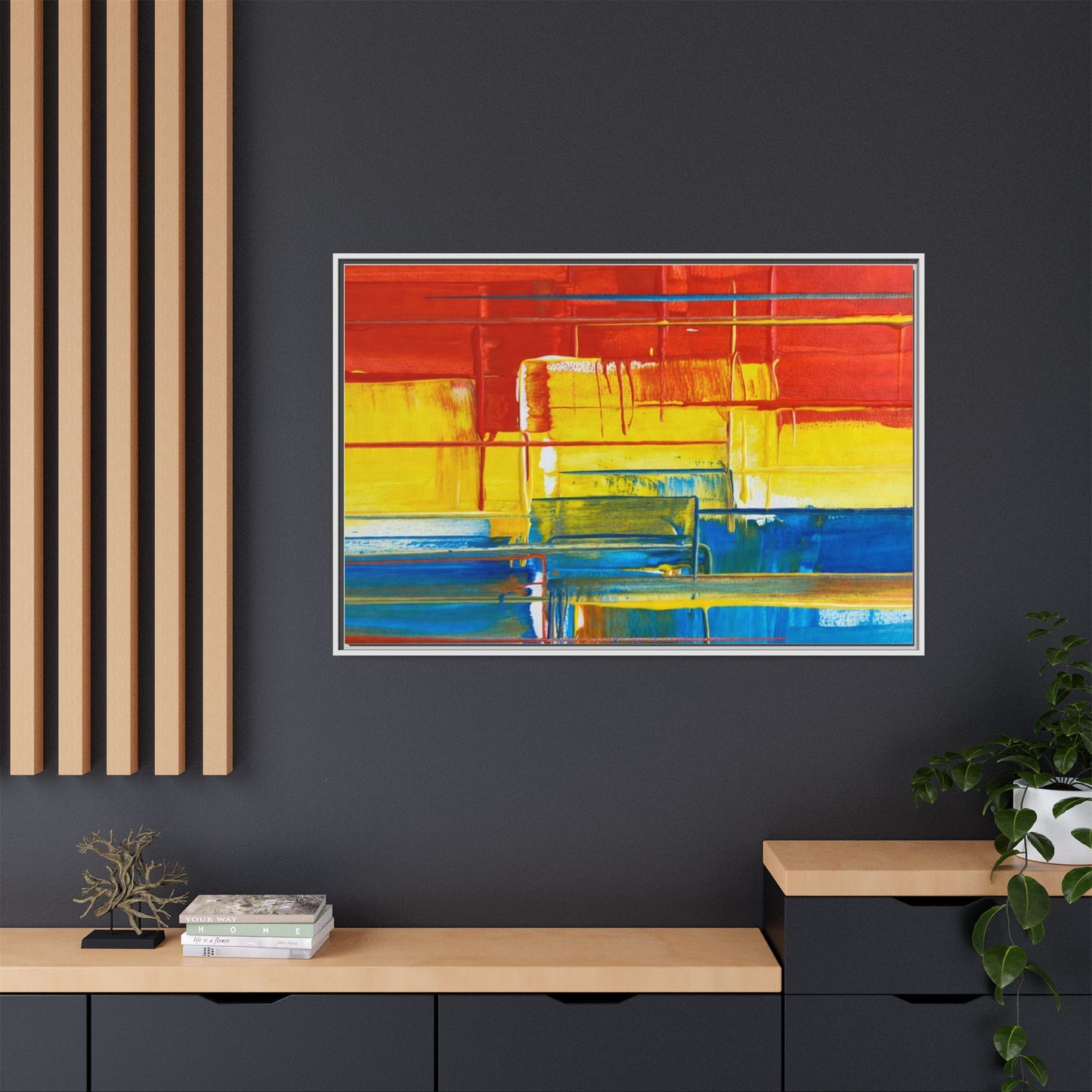 Abstract Multi-Color Framed Canvas Art — Modern Geometric Wall Decor