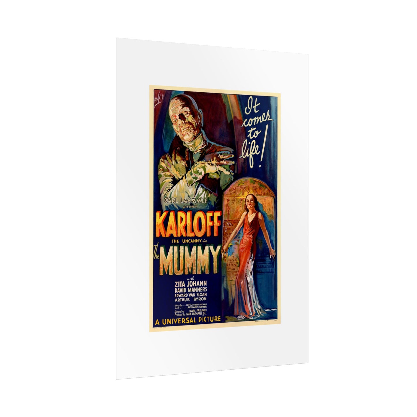 The Mummy 1932 film poster by Karoly Grosz Wall Art Print (Karloff "It Comes to Life!")