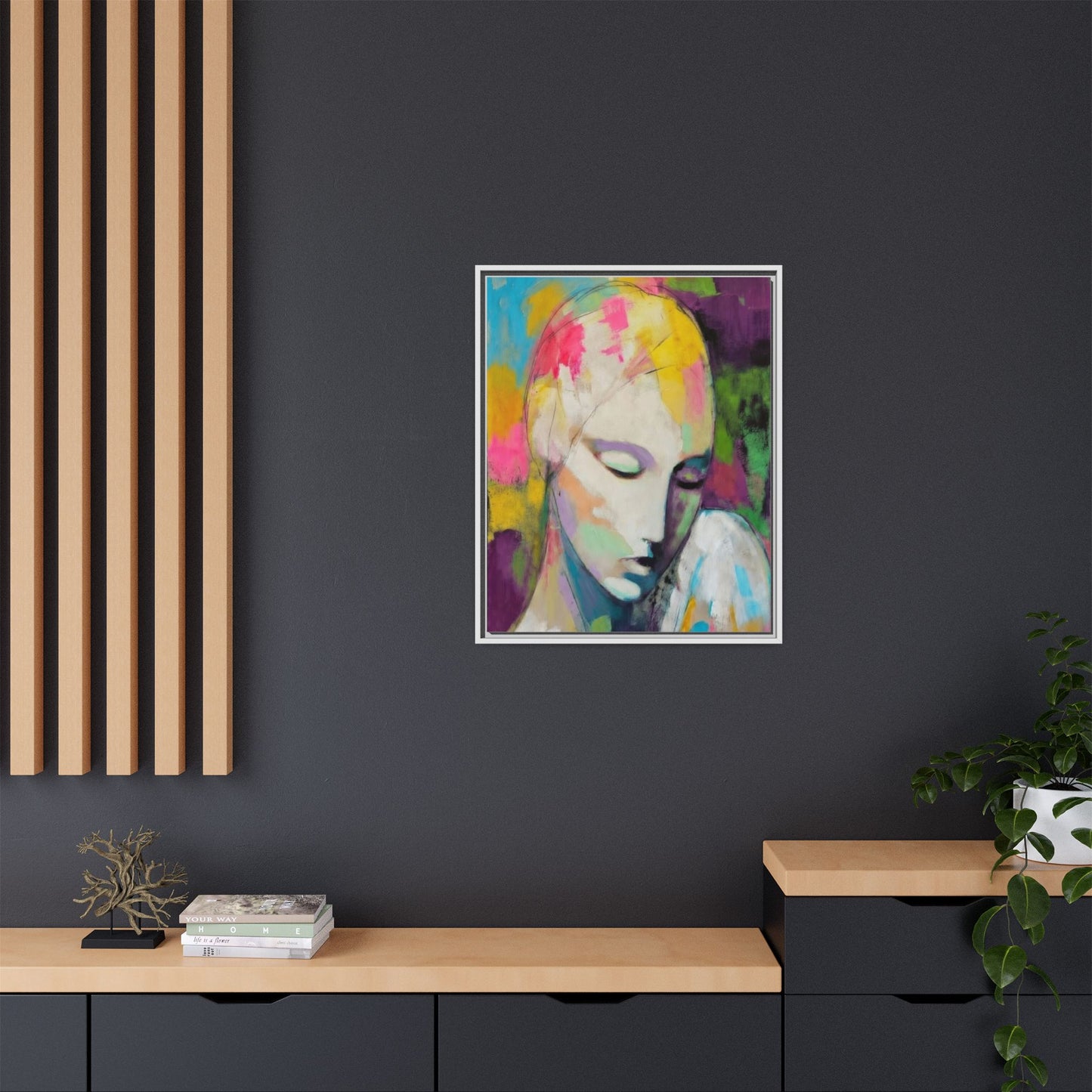Framed Matte Canvas Art - Colorful Abstract Portrait