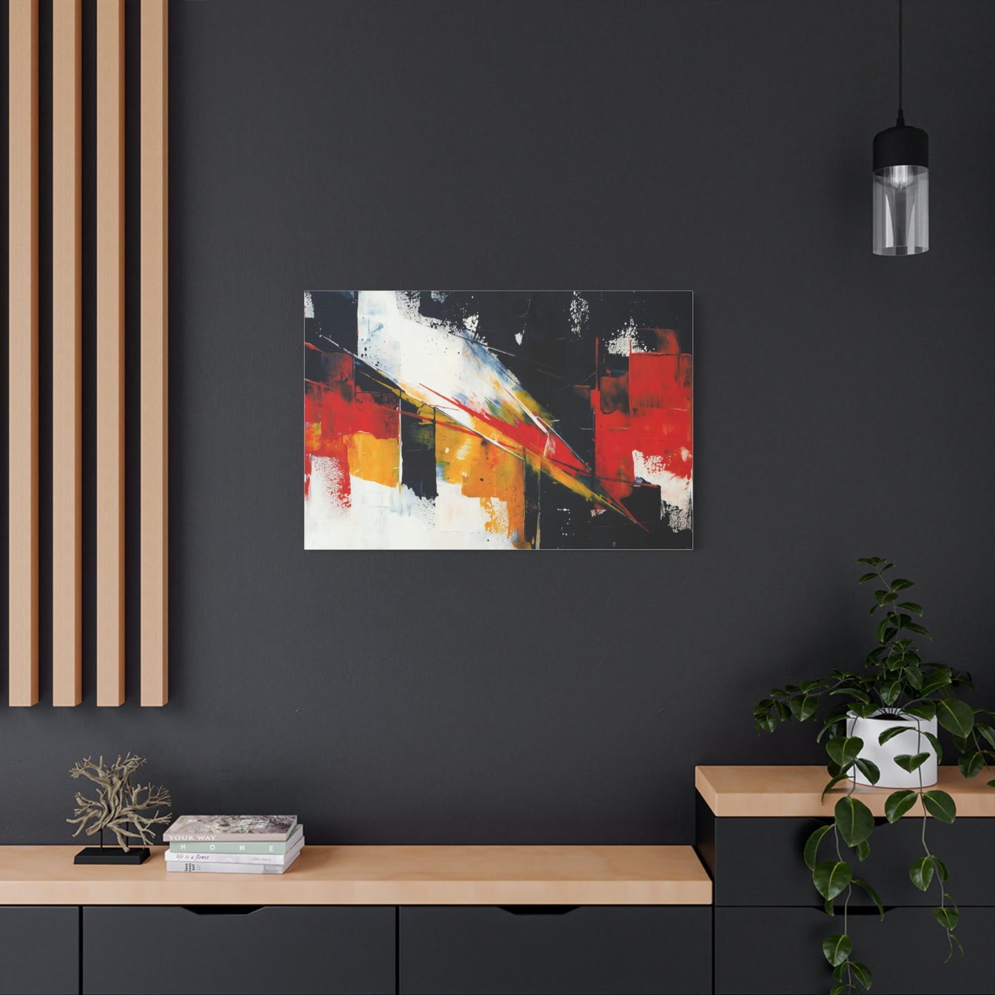 Abstract Geometric Canvas Art — Bold Red & Black Modern Wall Painting