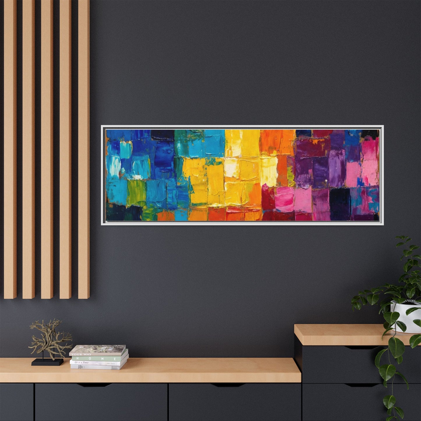 Abstract Rainbow Mosaic Framed Canvas Print — Colorful Modern Wall Art