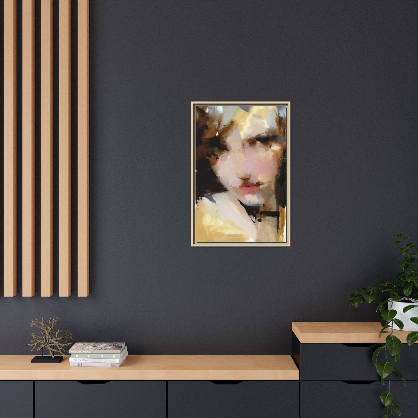 Abstract Portrait Matte Canvas Framed Print — Modern Feminine Wall Art