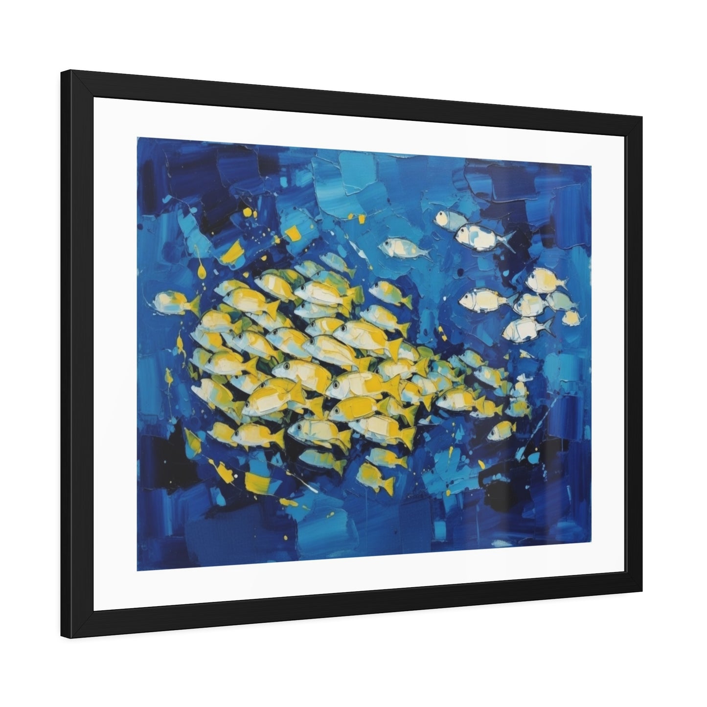 Framed Fish Poster — Blue School of Fish Nautical Wall Art Print