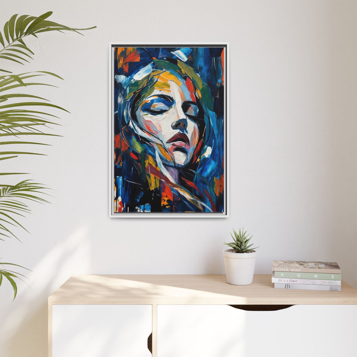 Abstract Colorful Woman Portrait — Framed Matte Canvas Wall Art