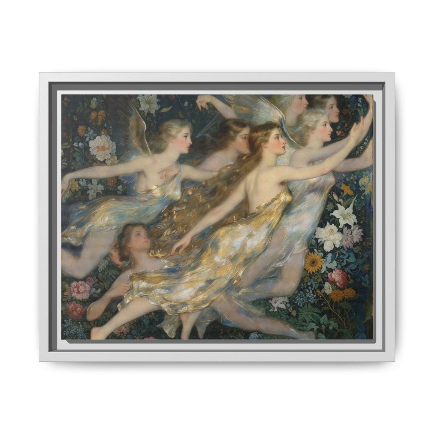 Framed Matte Canvas Wall Art — Vintage Fairies & Floral Painting