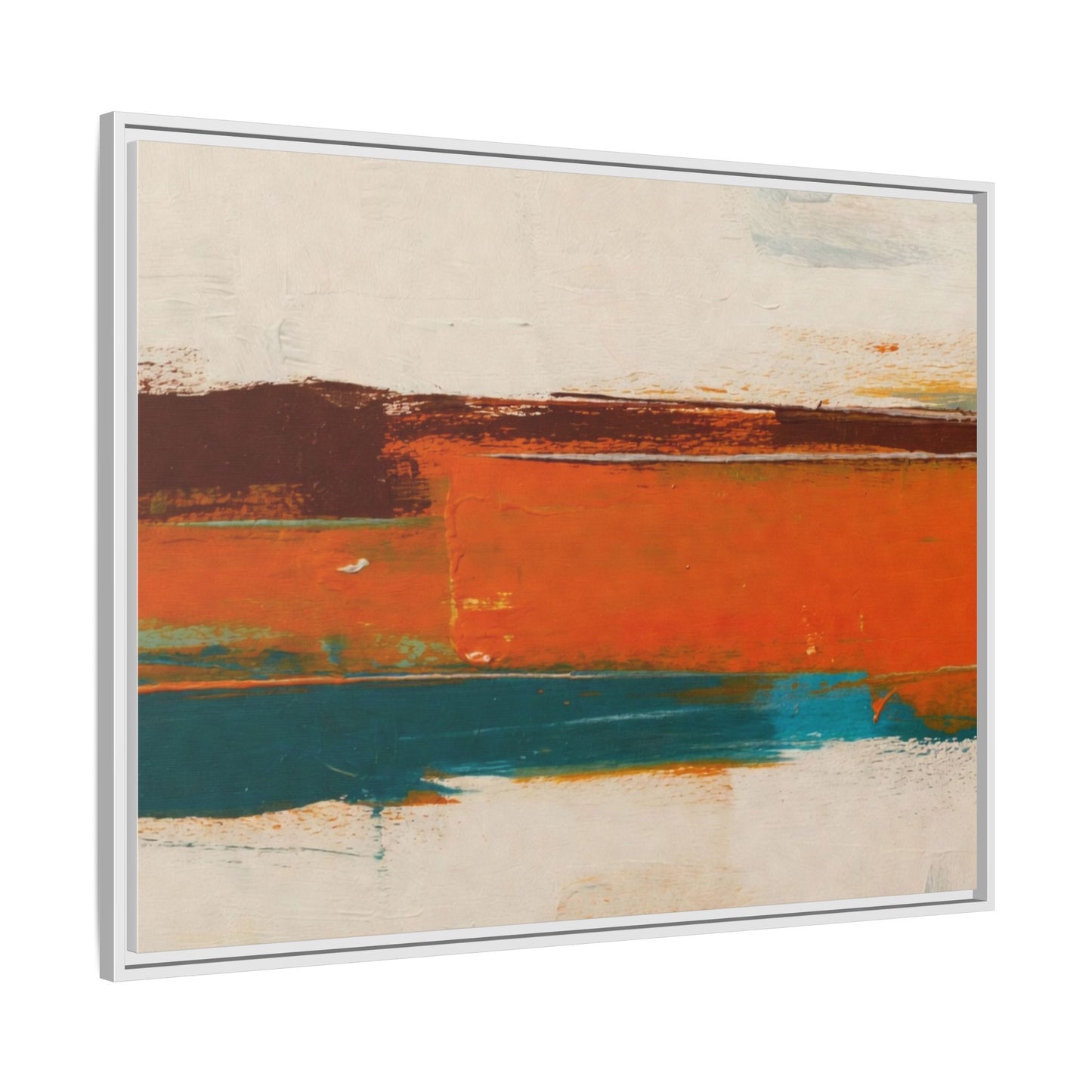 Abstract Horizon Matte Canvas Framed Print — Modern Orange Teal Wall Art