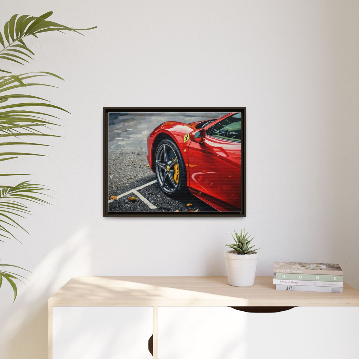 Framed Matte Canvas: Red Sports Car Close-Up Art Print