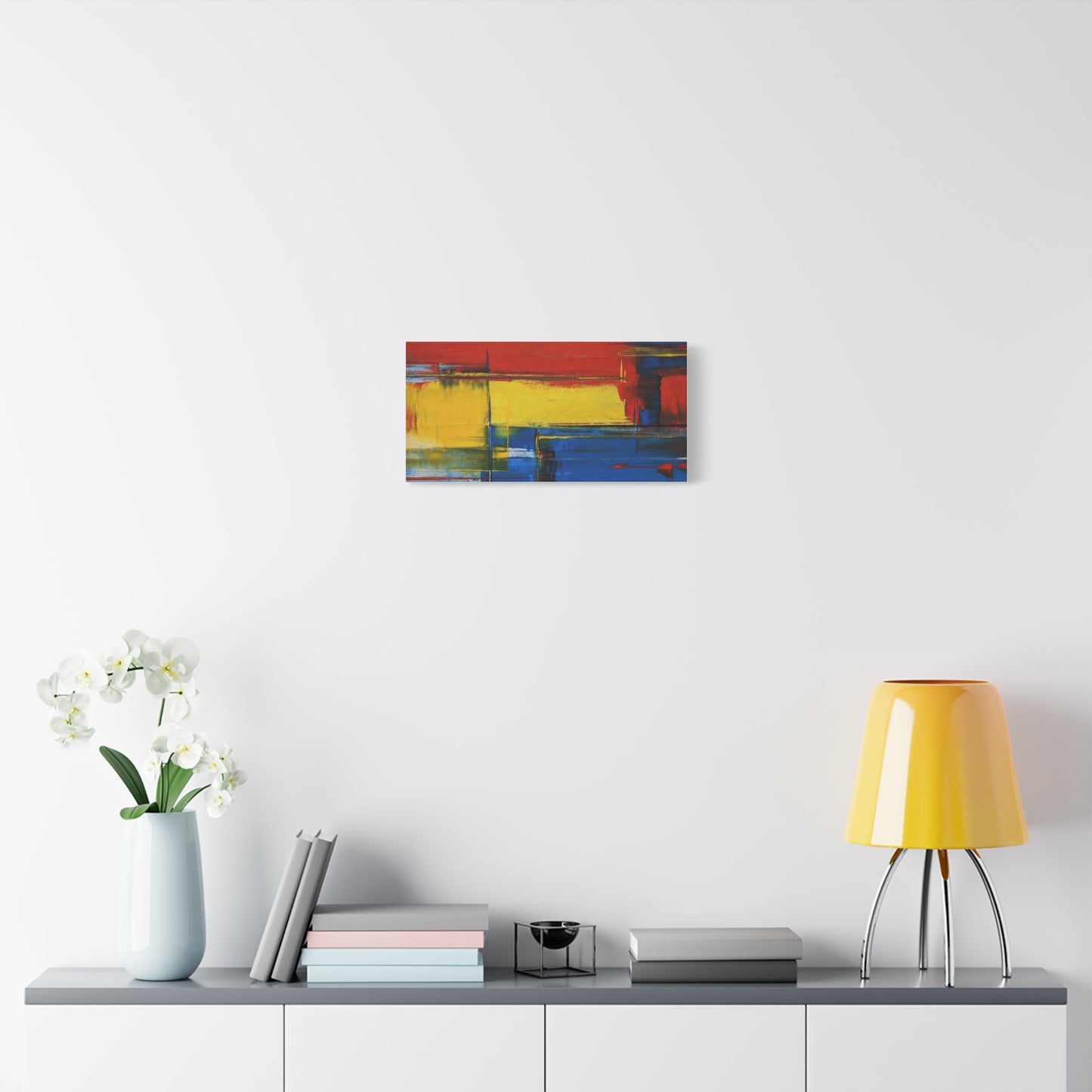 Abstract Color Block Matte Canvas Wall Art — Red, Yellow & Blue Stretched Canvas