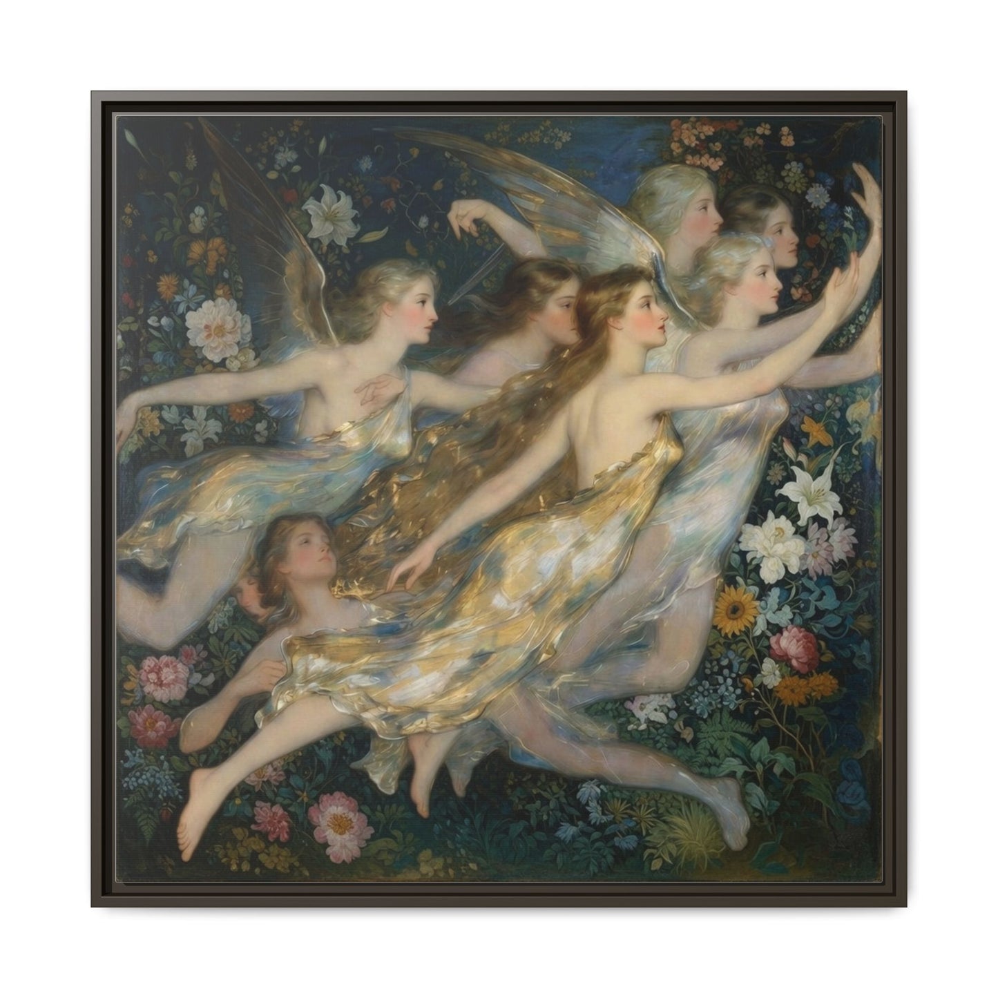 Framed Matte Canvas Wall Art — Vintage Fairies & Floral Painting