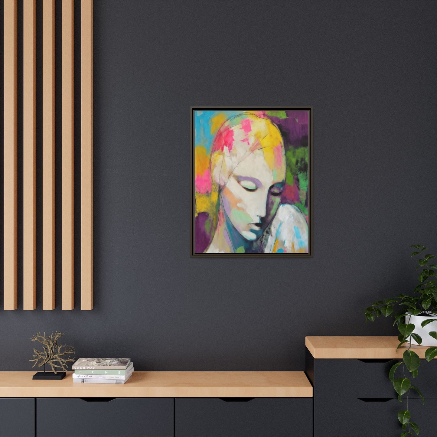 Framed Matte Canvas Art - Colorful Abstract Portrait