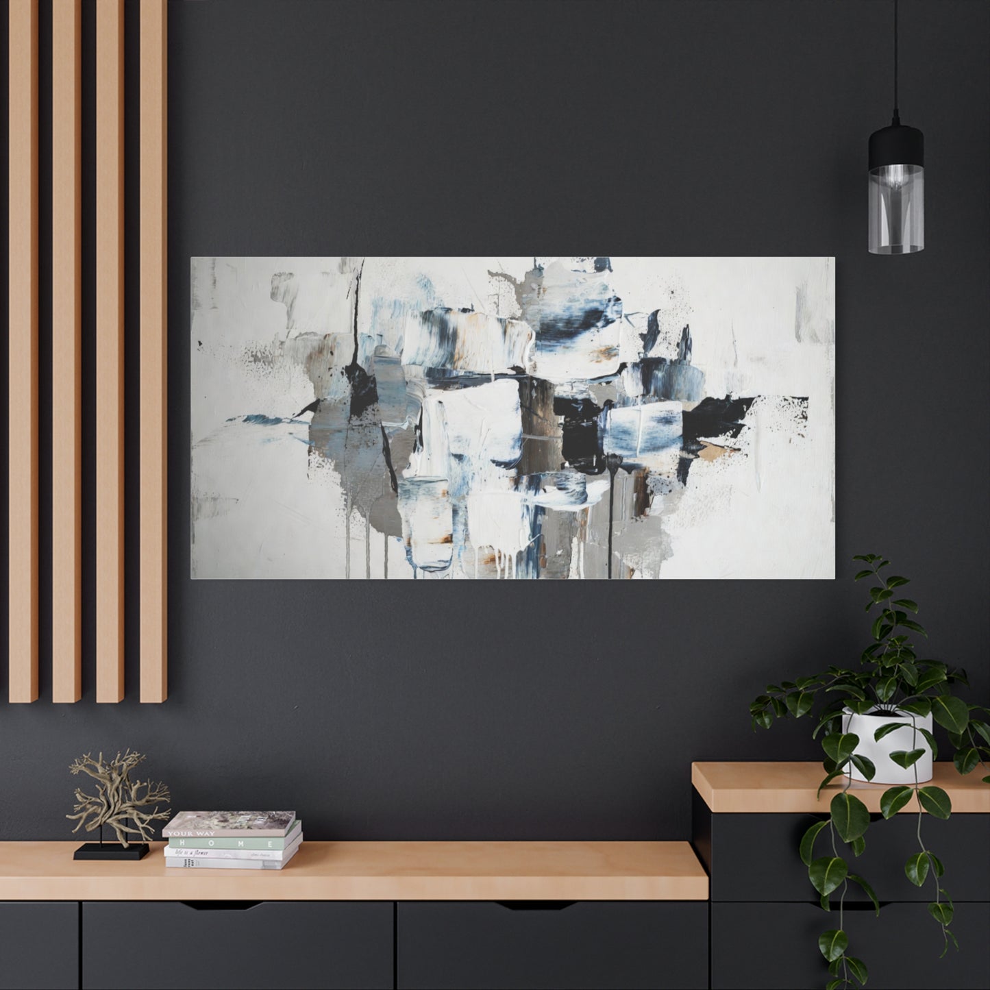 Abstract Blue & Gray Canvas Wall Art — Stretched Matte Canvas