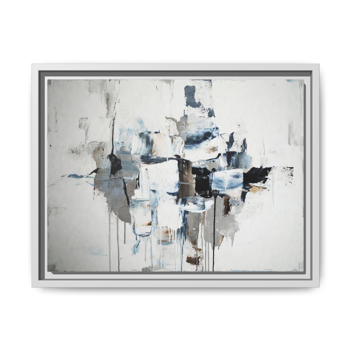 Framed Abstract Canvas Art — Blue Neutral Modern Wall Print