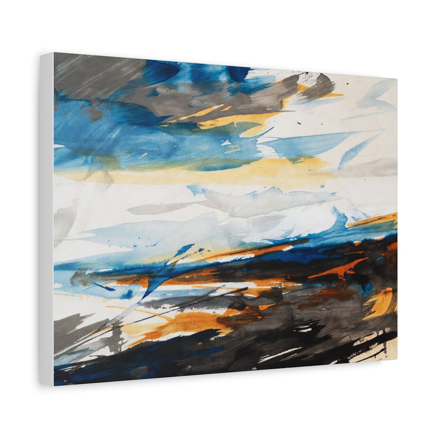 Abstract Oceanic Canvas Print — Blue & Amber Stretched Wall Art