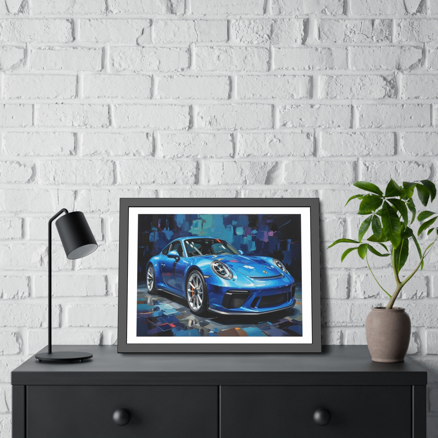 Blue Sports Car Framed Poster — Modern Automotive Wall Art