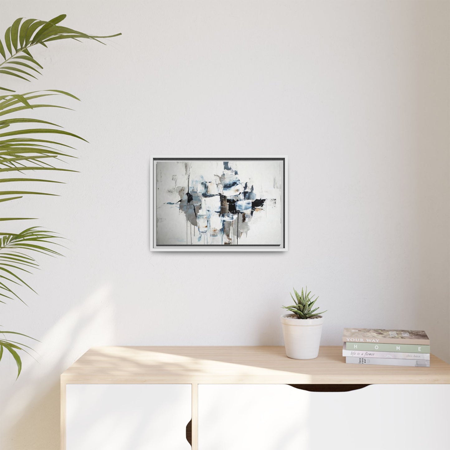 Framed Abstract Canvas Art — Blue Neutral Modern Wall Print
