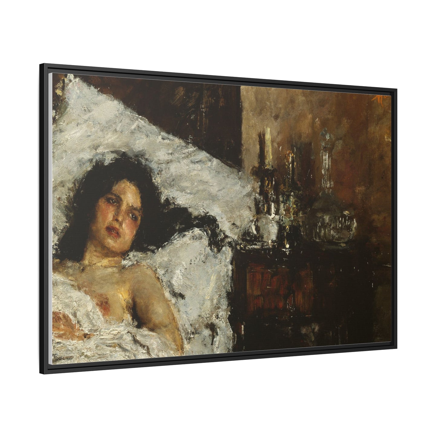 Resting by Antonio Mancini Framed Matte Canvas Wall Art Print
