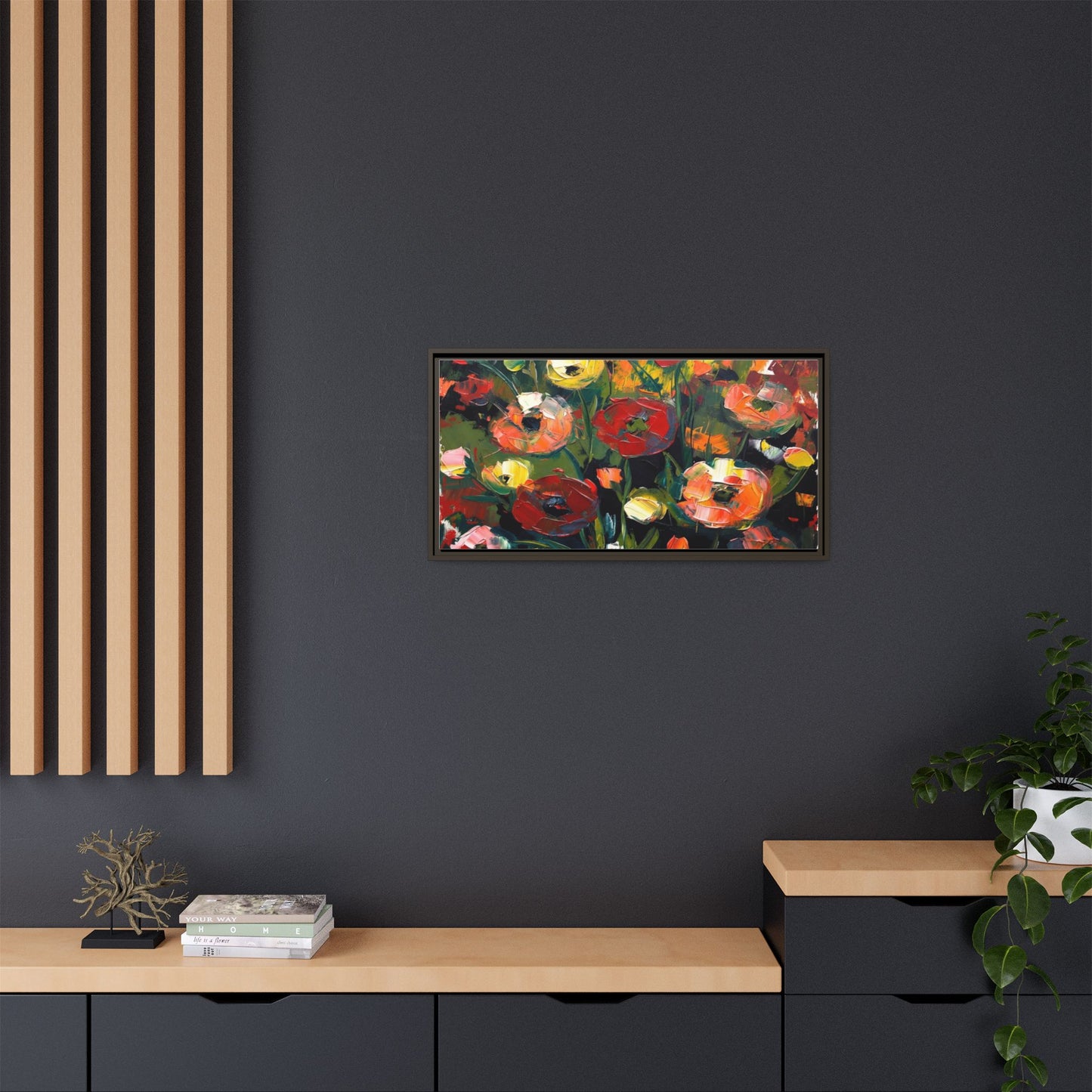 Framed Floral Canvas Print — Vibrant Abstract Poppies Wall Art