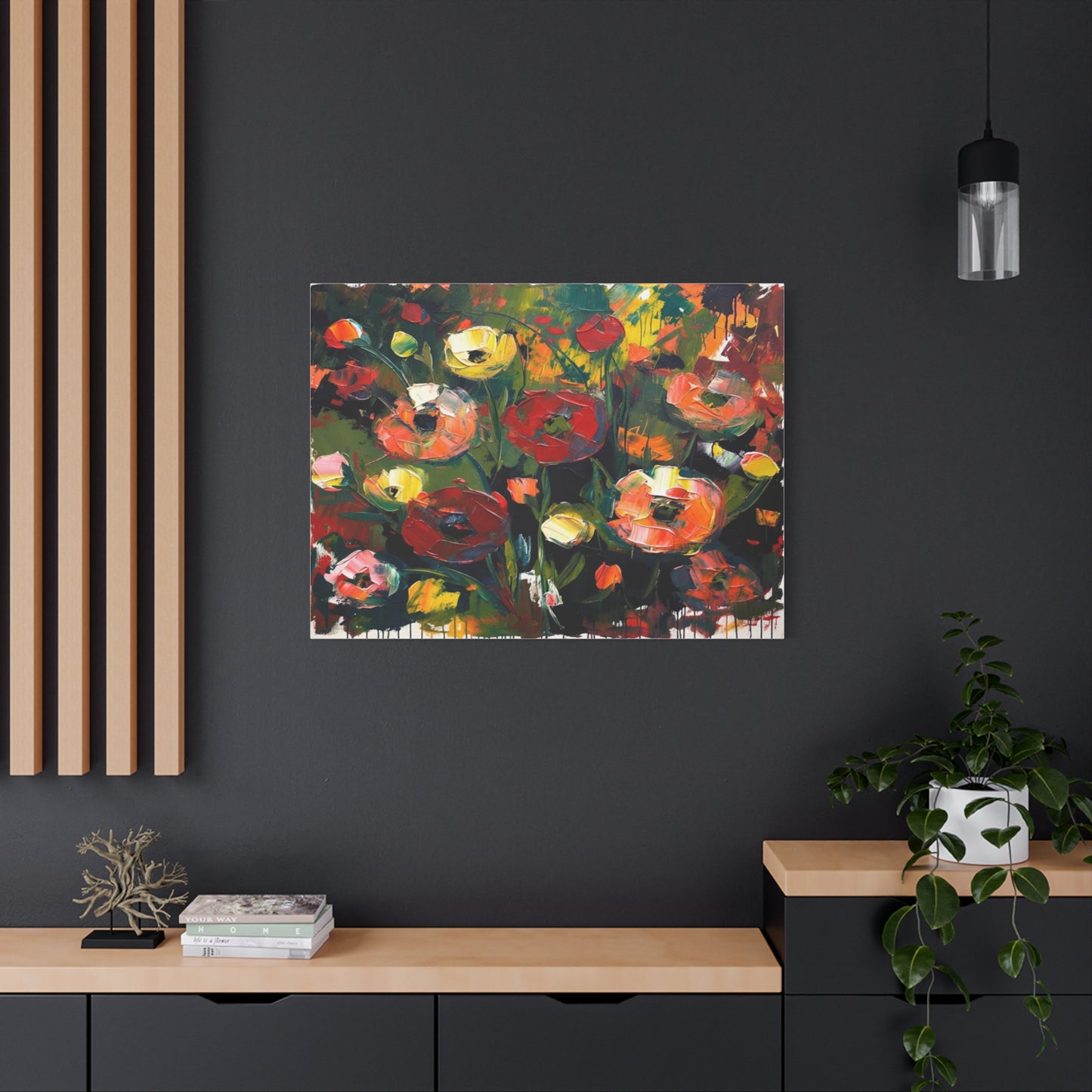 Bold Floral Abstract Canvas Print — Colorful Poppy Wall Art, Matte Stretched 1.25"
