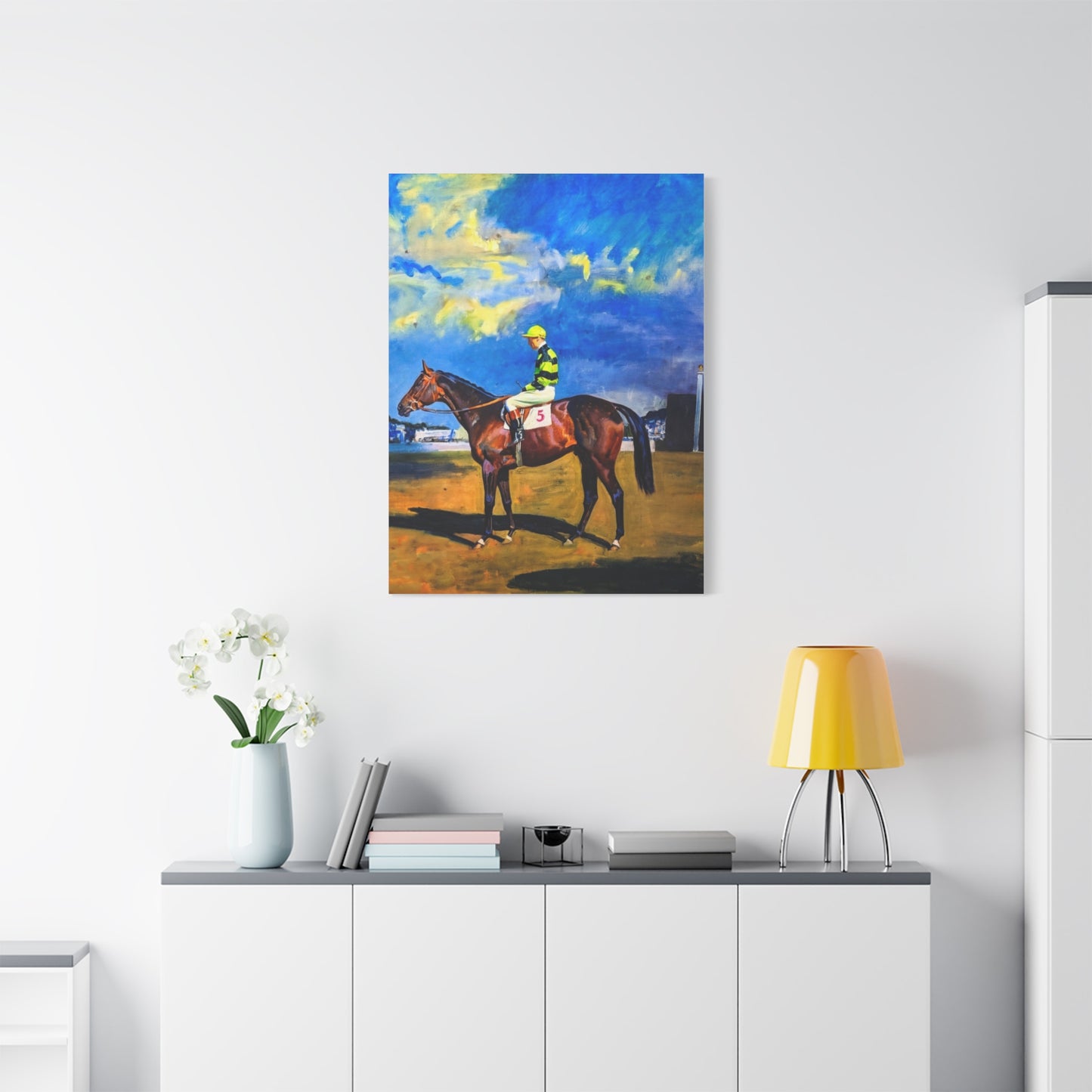 Horse Racing Jockey Canvas Print — Equestrian Art Matte Stretched Wall Decor