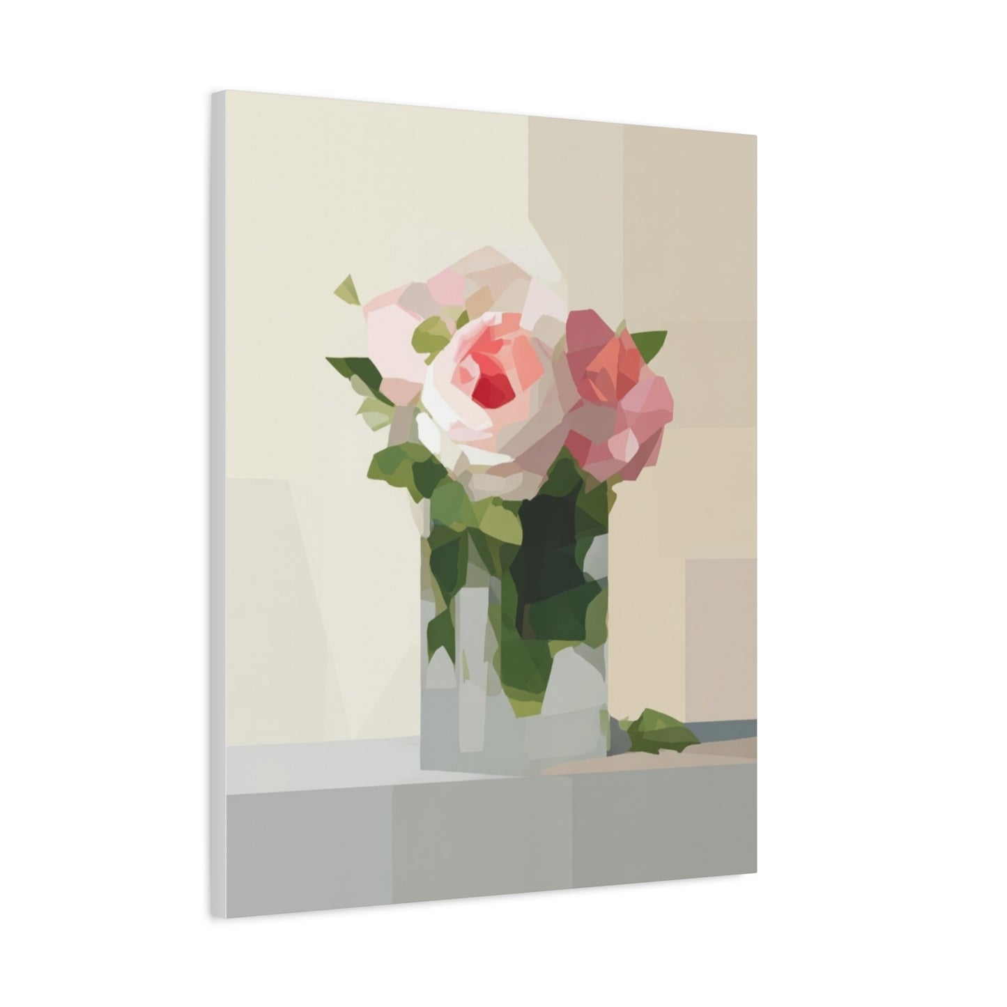 Pink Rose Still Life Canvas — Modern Floral Wall Art, Matte Stretched Canvas