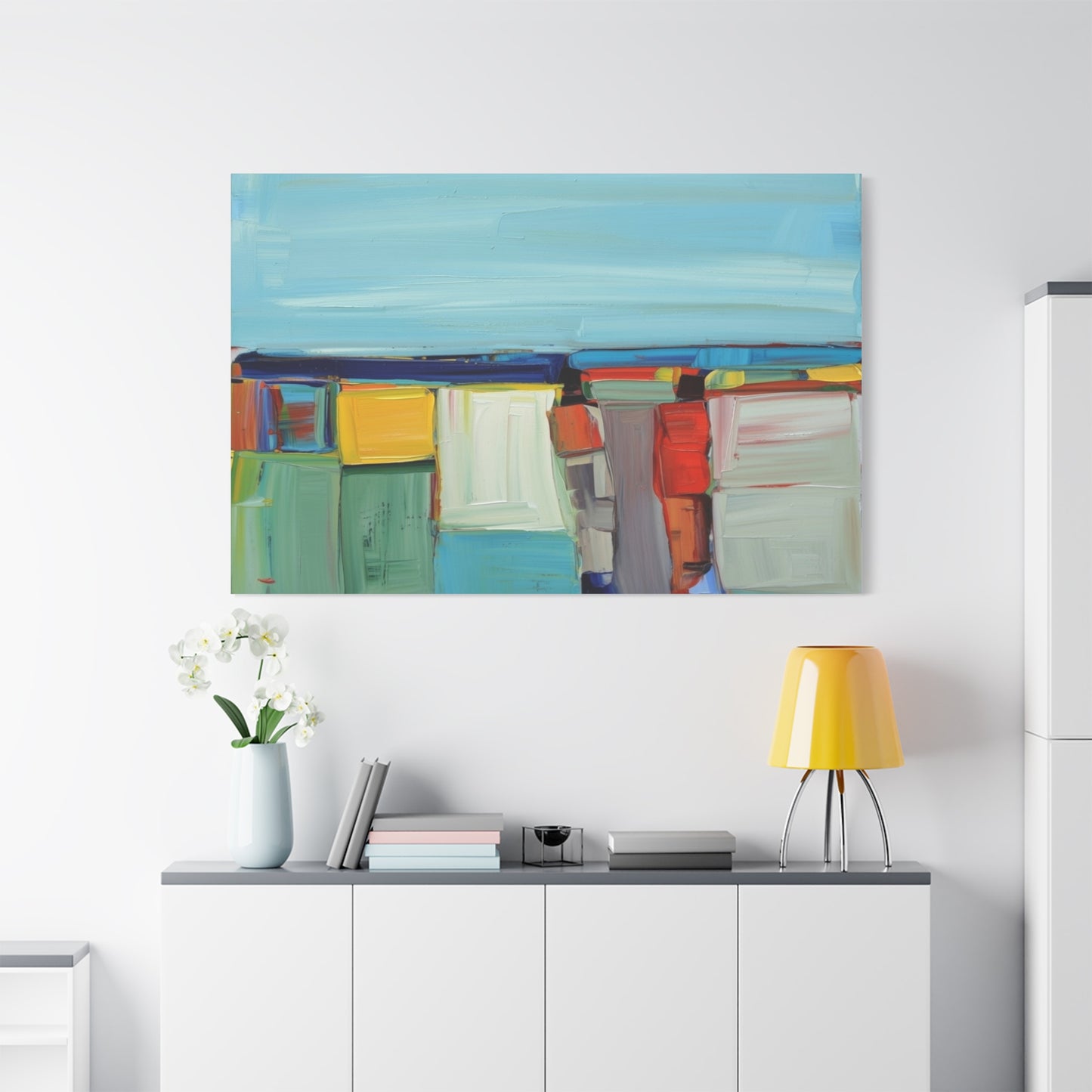 Abstract Coastal Landscape Canvas Print — Colorful Modern Seascape Wall Art