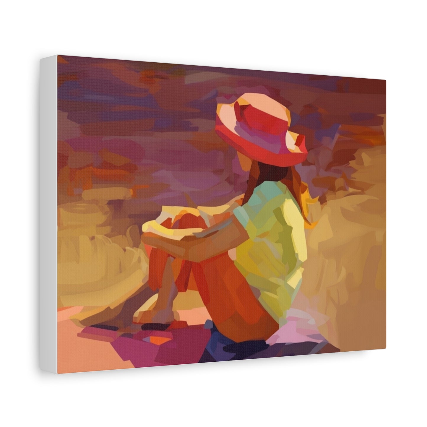 Sunset Daydream Canvas Art — Girl in Hat Matte Stretched Wall Art