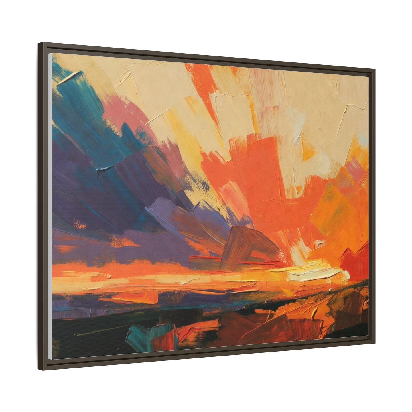 Framed Abstract Sunset Canvas Art – Multicolor Matte Wall Decor