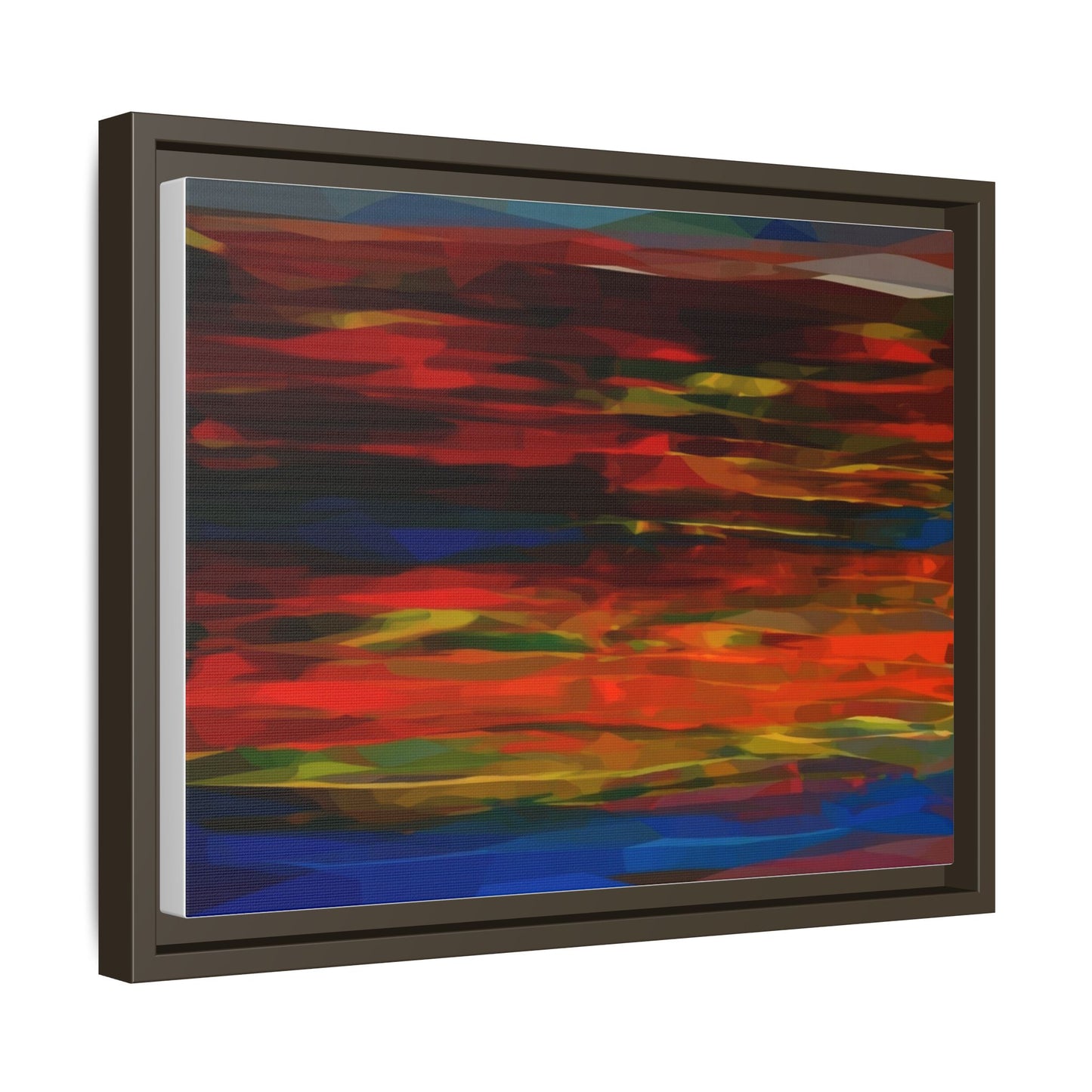 Abstract Multi-Color Matte Canvas Framed Wall Art — Bold Red & Blue Modern Painting