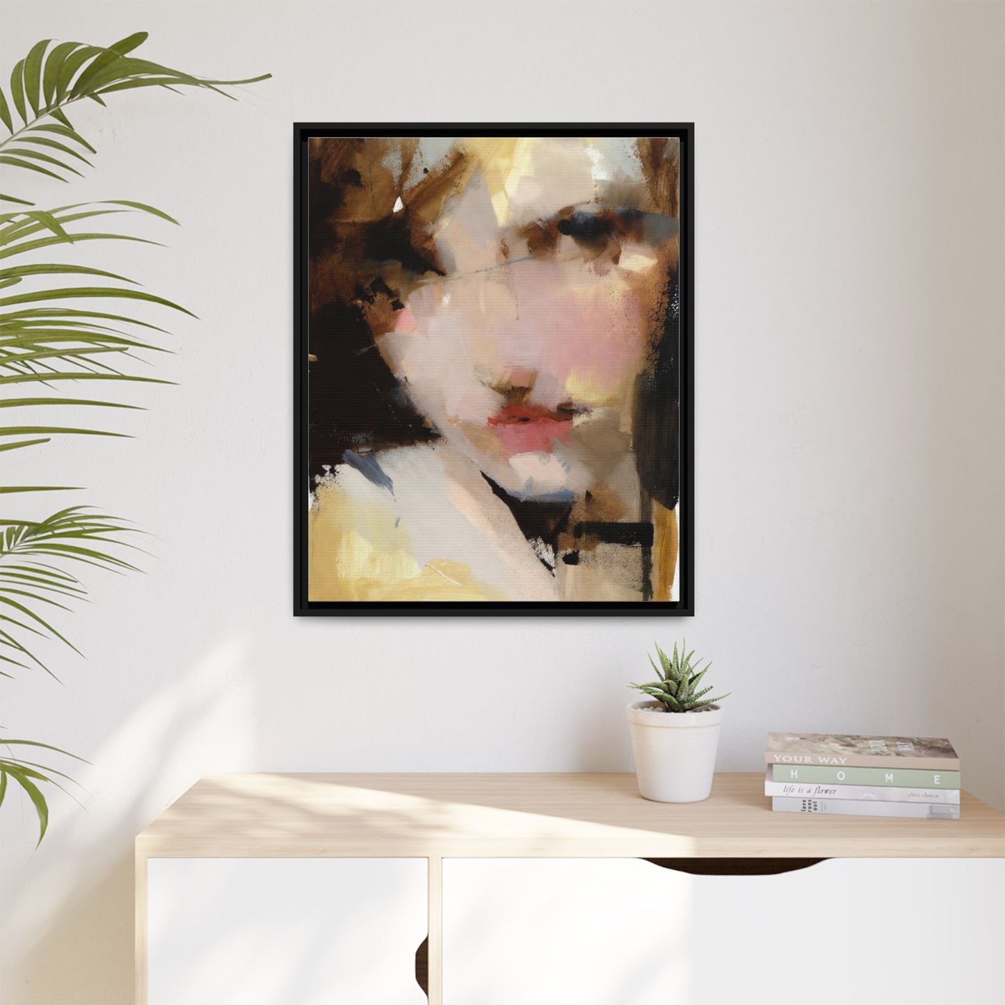 Abstract Portrait Matte Canvas Framed Print — Modern Feminine Wall Art