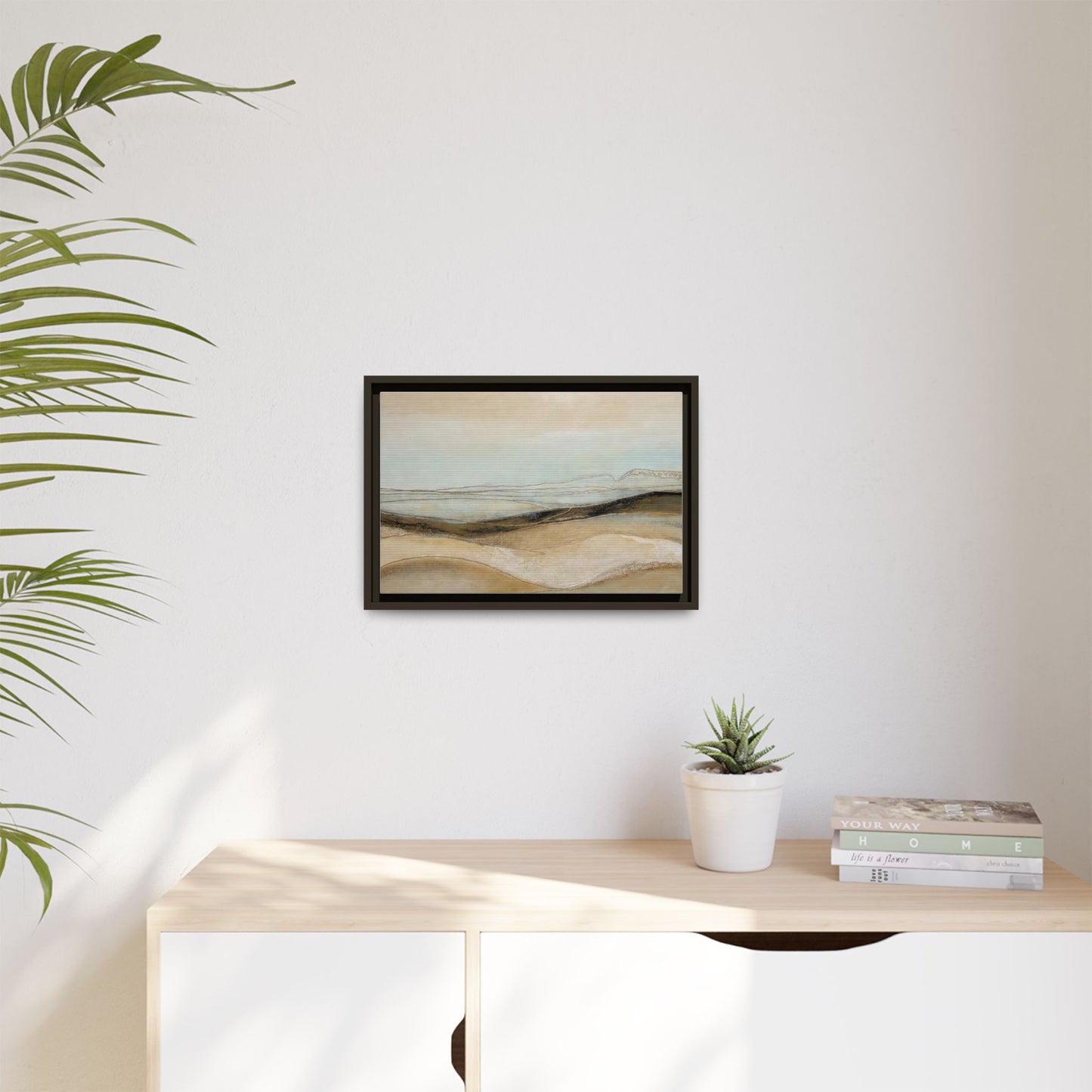 Framed Matte Canvas Wall Art — Neutral Abstract Landscape in Soft Blues & Earth Tones