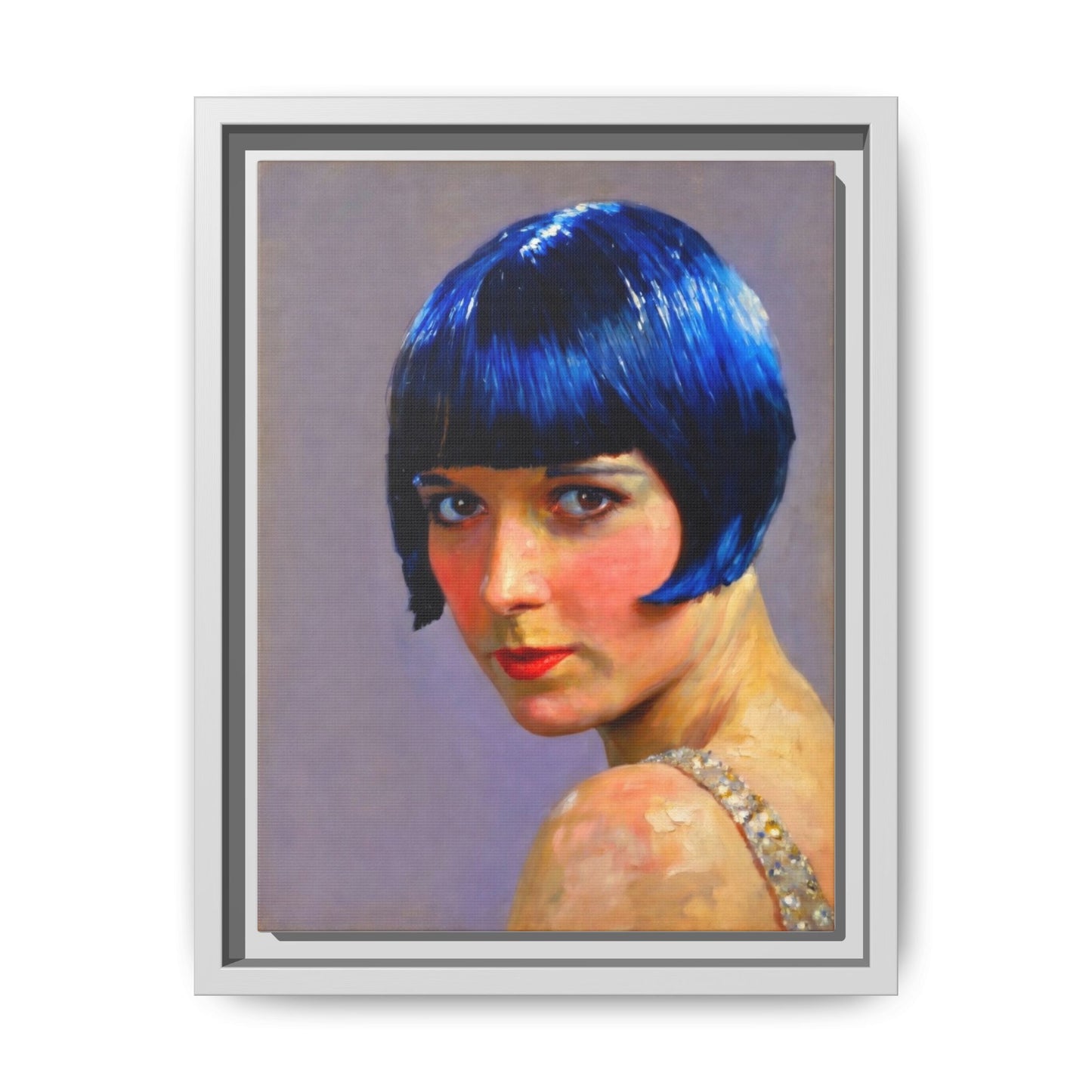 Framed Matte Canvas Art Print — Vintage Portrait with Blue Bob