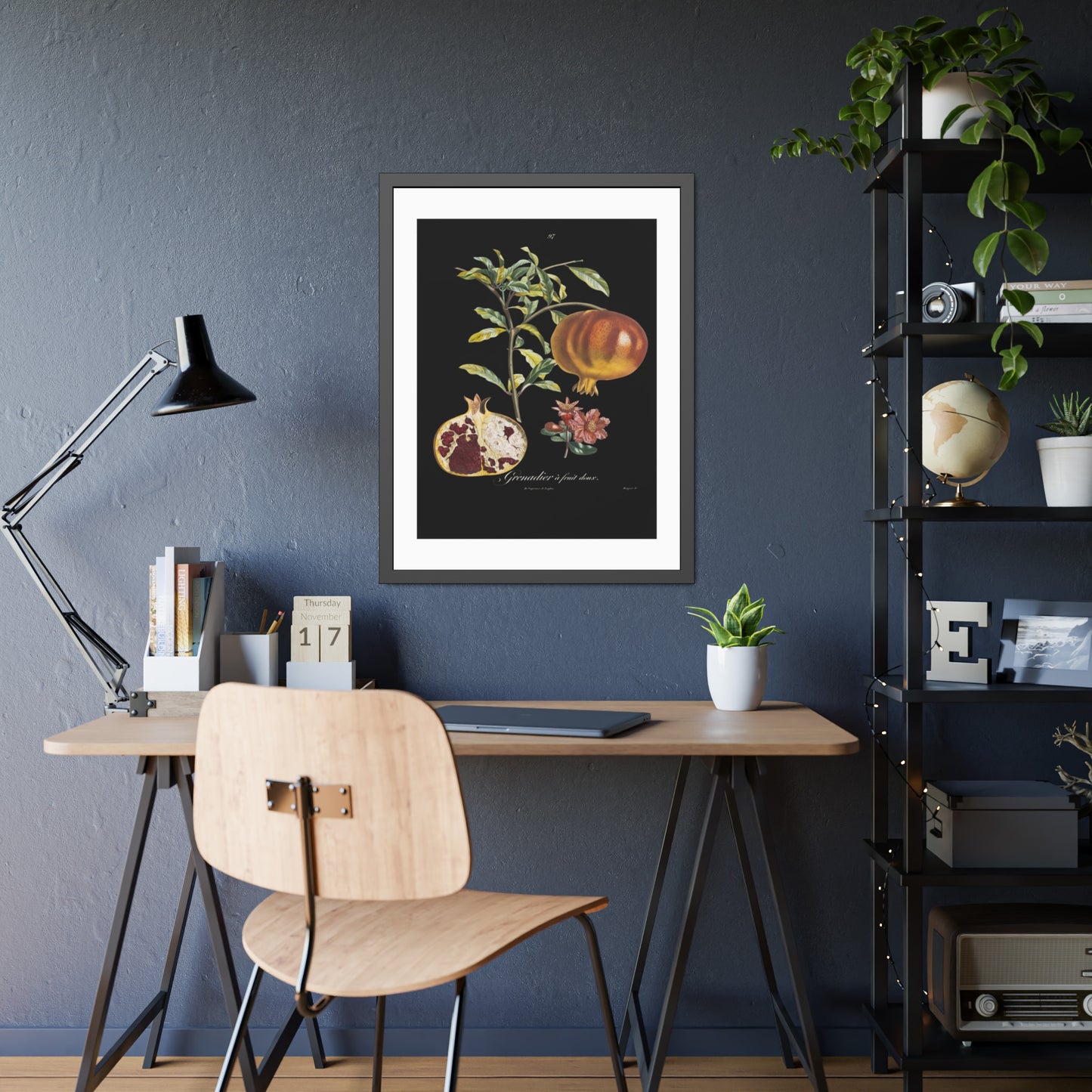 Pomegranate Botanical Framed Poster — Vintage Fruit Art Print