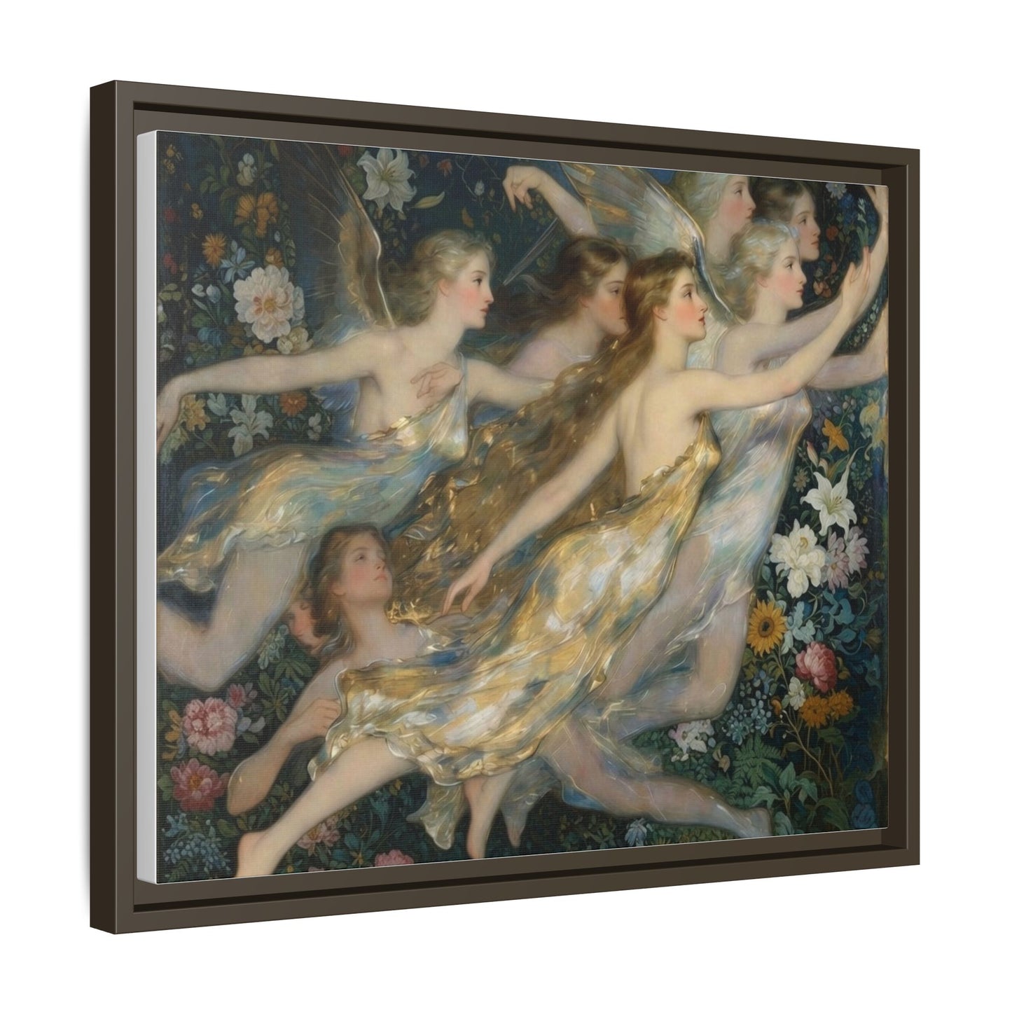 Framed Matte Canvas Wall Art — Vintage Fairies & Floral Painting