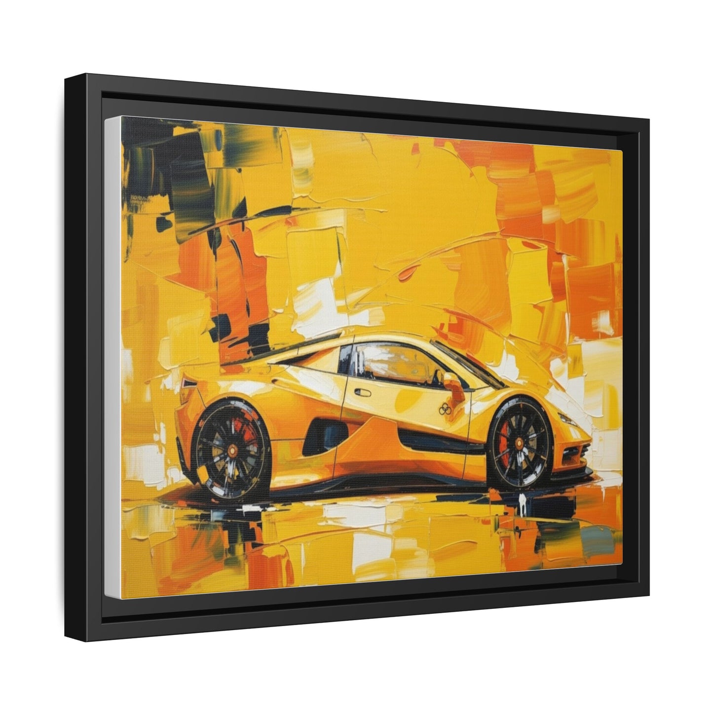 Yellow Sports Car Abstract Matte Canvas Framed Print