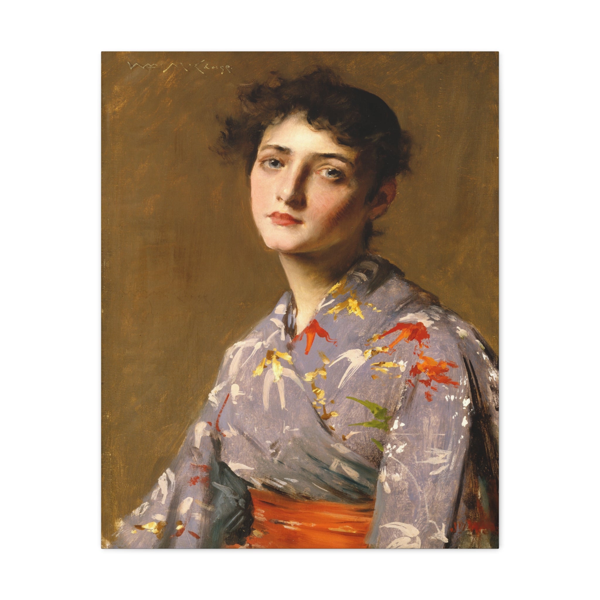 Girl in a Japanese Costume by William Merritt Chase Matte Stretched Canvas Wall Art Print (1.25")
