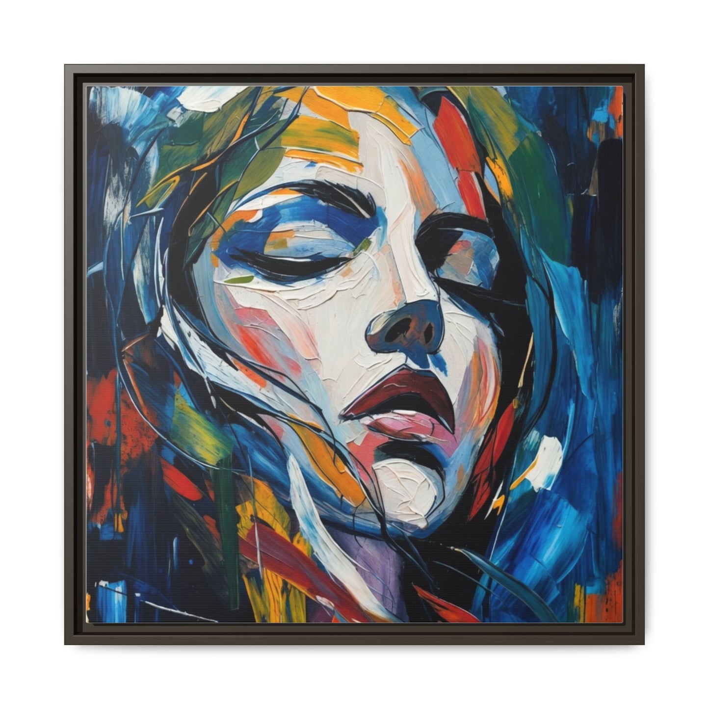 Abstract Colorful Woman Portrait — Framed Matte Canvas Wall Art