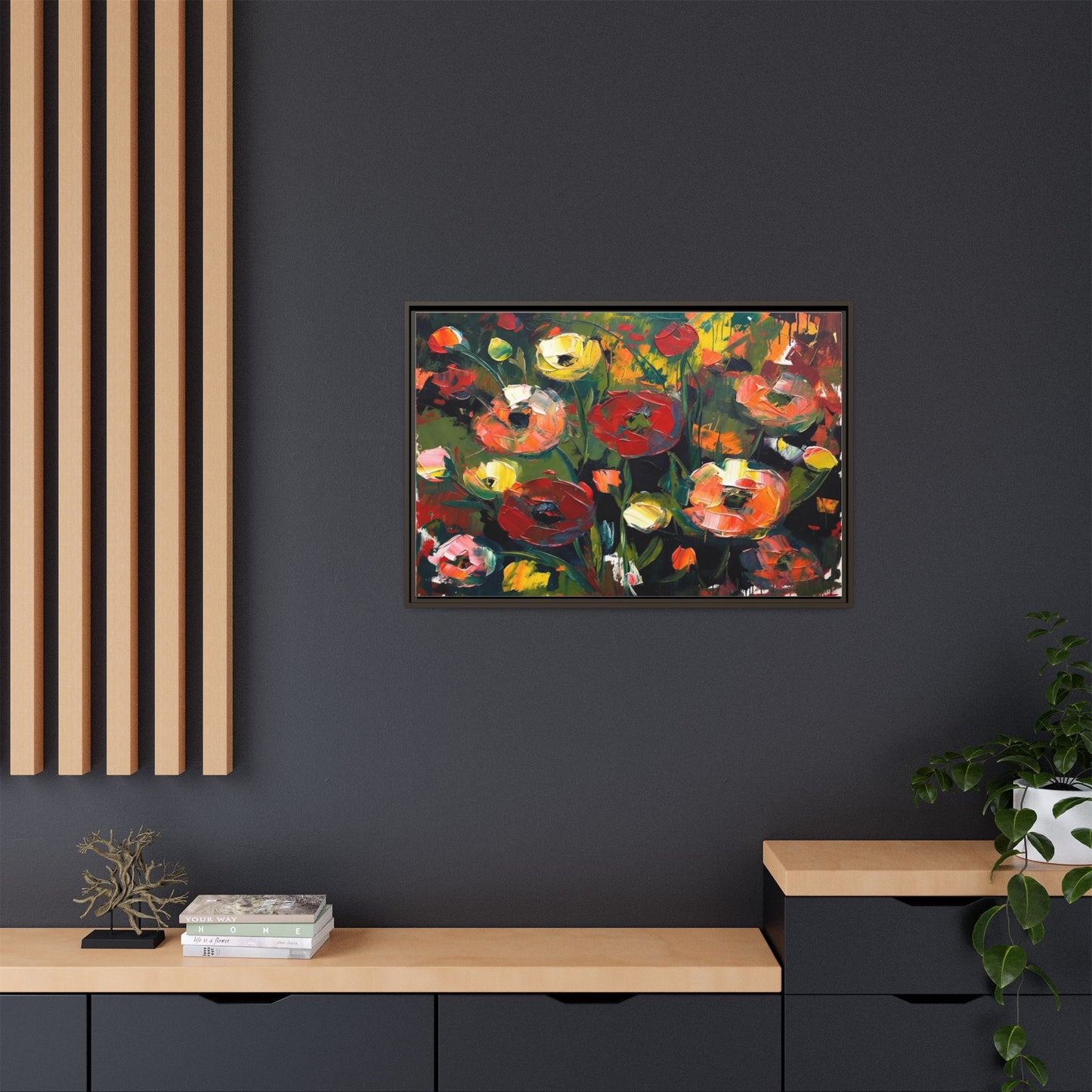 Framed Floral Canvas Print — Vibrant Abstract Poppies Wall Art