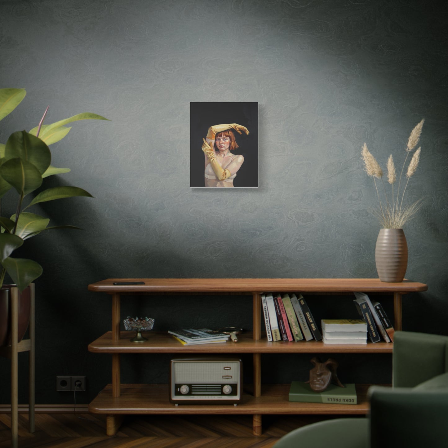 Contemporary Portrait Canvas — Redhead in Yellow Gloves Matte Stretched Art