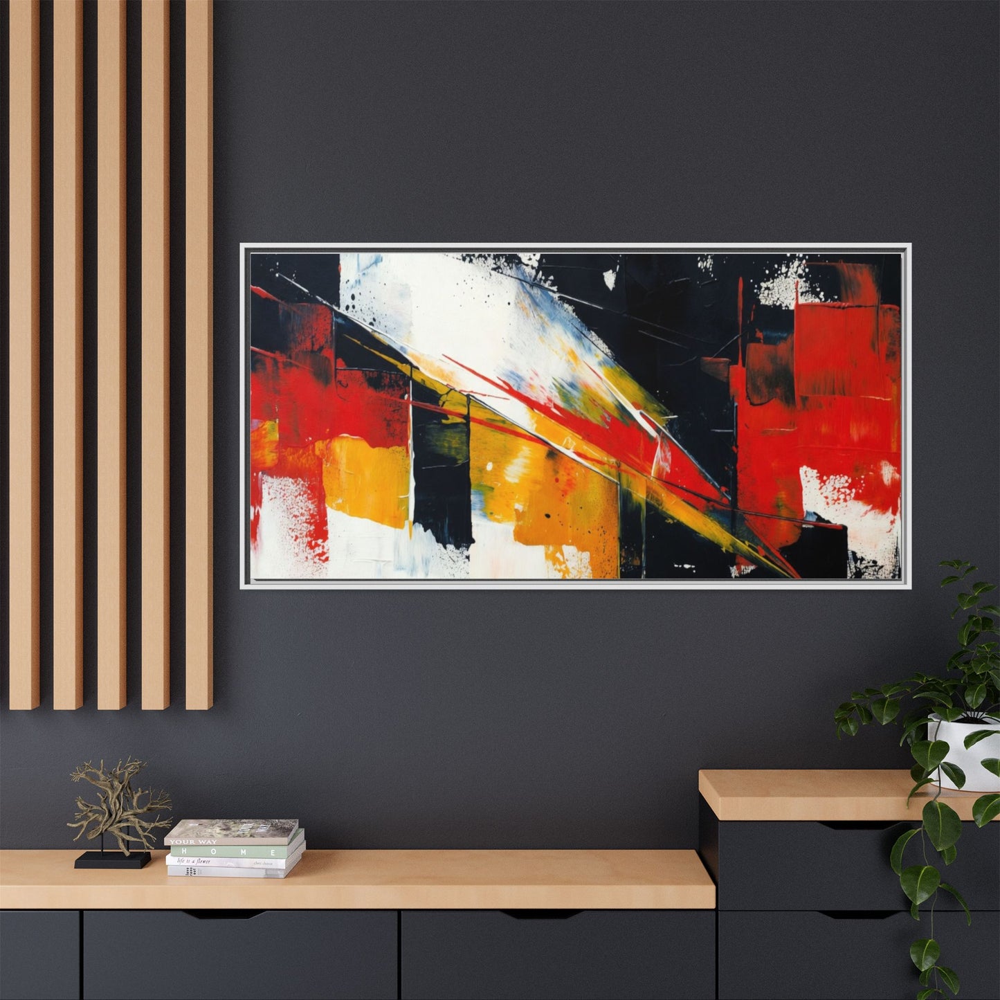 Abstract Red & Black Framed Canvas Print — Modern Geometric Wall Art
