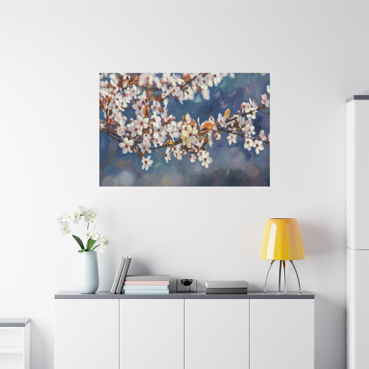 Cherry Blossom Branch Matte Canvas Wall Art — Spring Floral Print