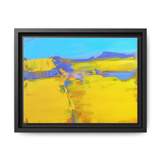Framed Matte Canvas  Vibrant Yellow Blue Abstract Landscape Art