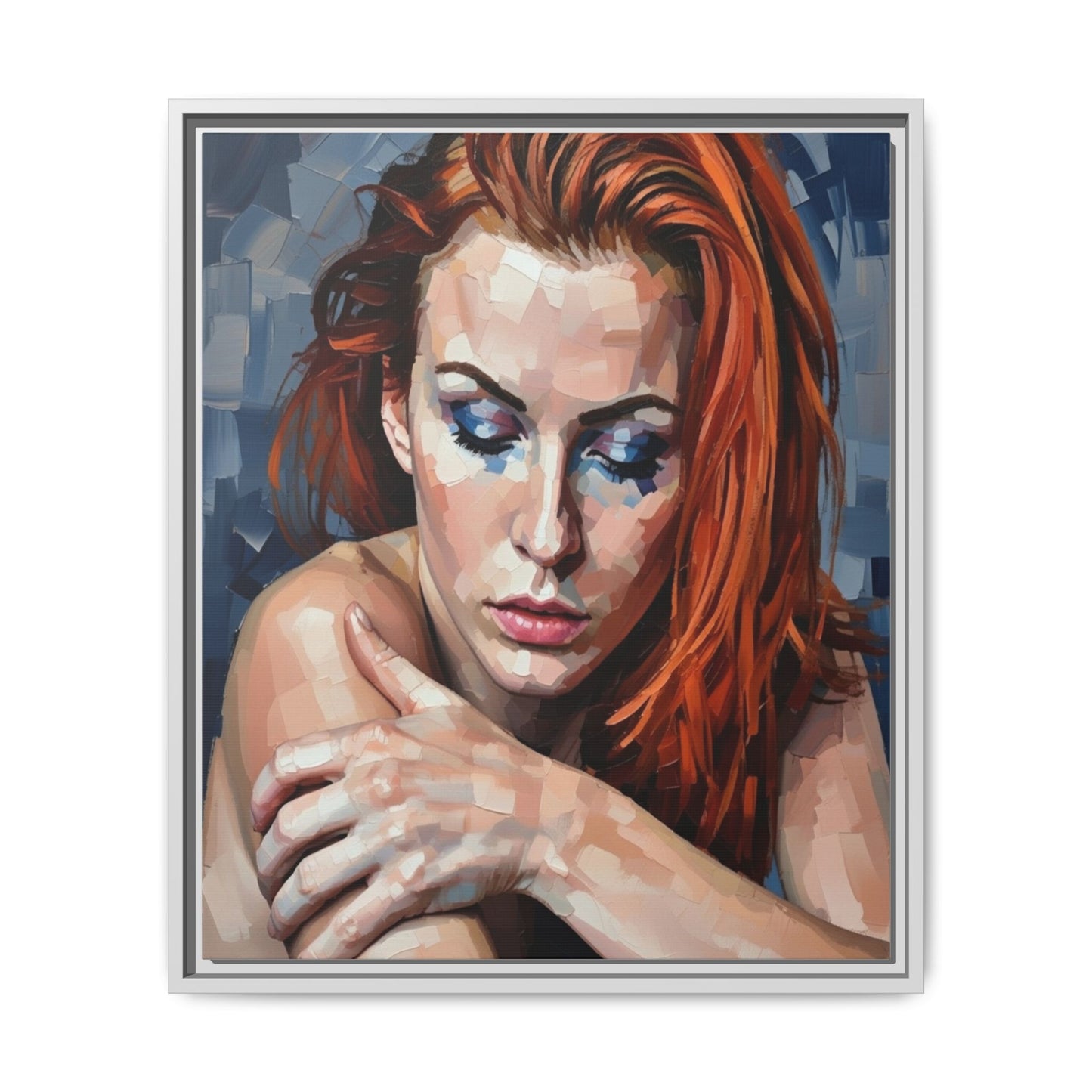 Framed Matte Canvas Art – Contemplative Redhead Portrait