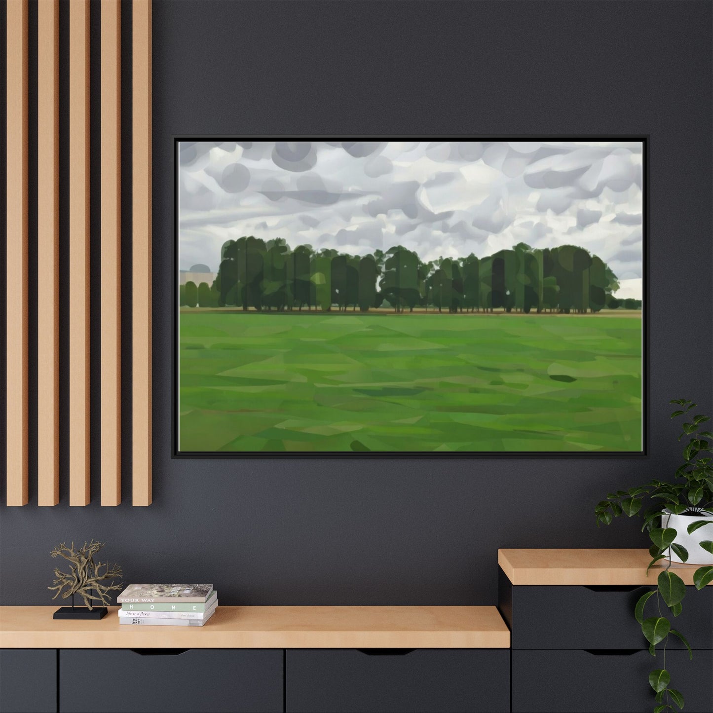 Framed Matte Canvas Print — Minimalist Green Landscape Art